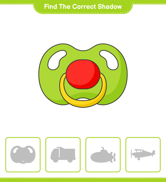 找到正确的影子。找到并匹配正确的阴影安抚奶嘴。教育儿童游戏，可打印的工作表，矢量插图图片下载