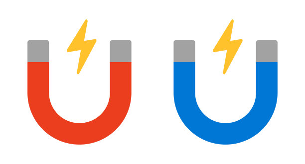 红色和蓝色磁铁图标设置。u磁铁和电。向量。图片下载