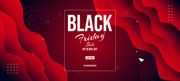 黑色星期五横幅设计模板推广现代抽象黑色和红色渐变液体背景图片下载