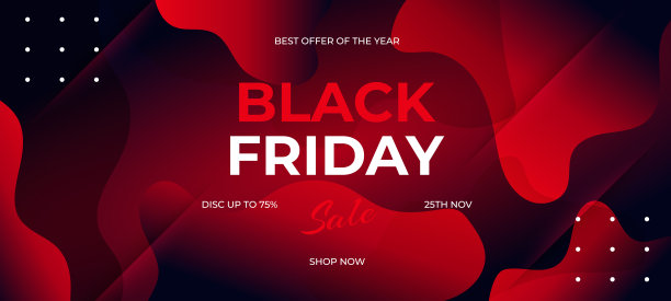 黑色星期五横幅设计模板推广现代抽象黑色和红色渐变液体背景图片下载