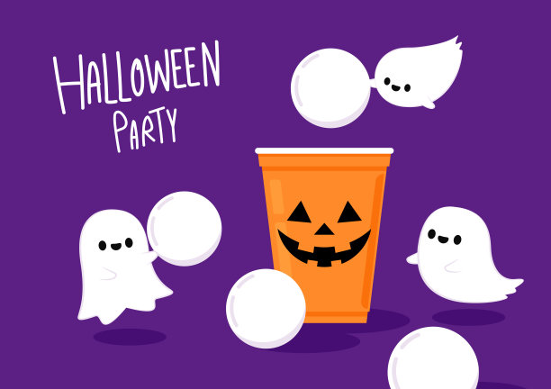 塑料杯上的万圣节脸。党杯孤立。背景，矢量插图。万圣节啤酒杯向量。啤酒“乒乓”游戏。塑料杯上的万圣节脸。图片下载