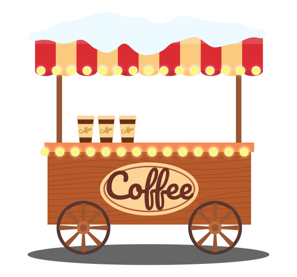 圣诞市场咖啡亭，节日集市街户外售卖，商品屋矢量插画。年货亭图片下载
