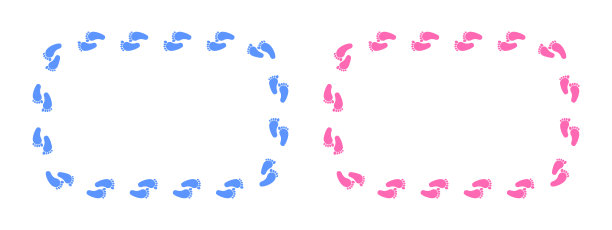 带有婴儿脚印的矩形框架。模板的男孩或女孩的生日，婴儿淋浴，性别揭示，怀孕或欢迎新生儿的聚会邀请或贺卡图片下载