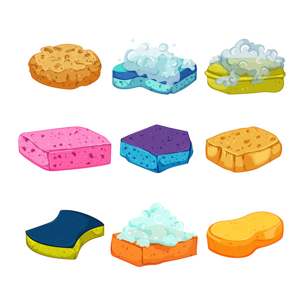 海绵厨房套装卡通矢量插画图片下载