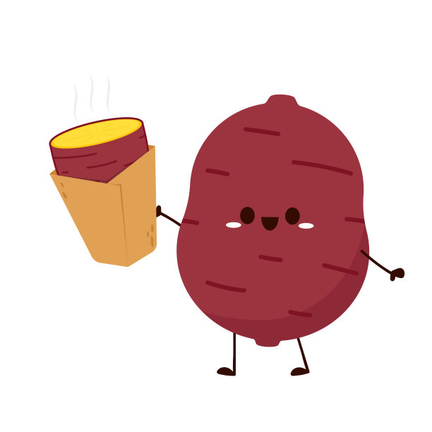 马铃薯人物设计。白底红薯卡通。烤红薯图片下载