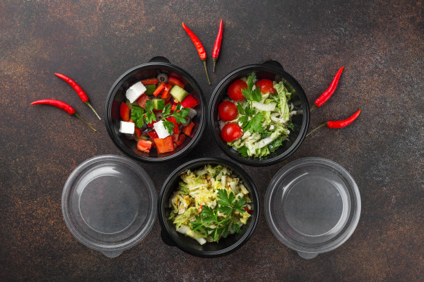 餐厅健康食品外卖外卖盒为日常营养棕色石头背景图片下载