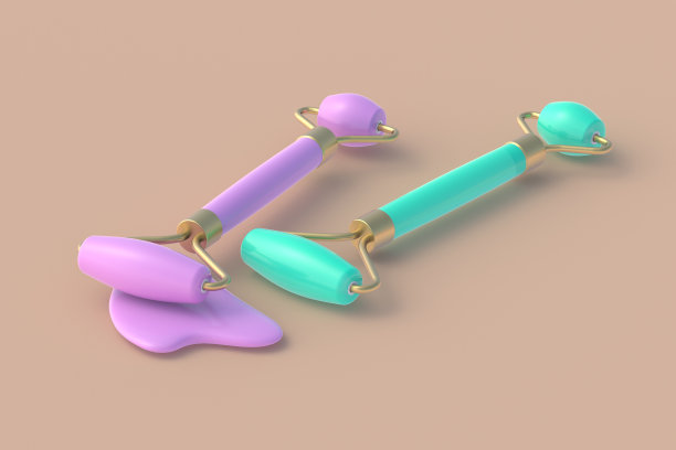 面部按摩用滚轮和刮砂石。提颜健体。化妆品配件。面部皮肤护理。三维渲染图片下载