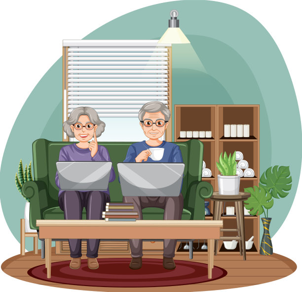 老年夫妇使用笔记本电脑图片下载