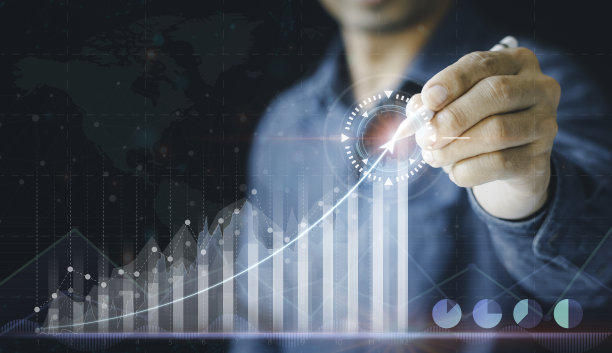 目标商业成功战略图表目标，商业分析金融投资技术概念，发展走向成功和成长成长，分析虚拟屏幕上的金融图表图片下载