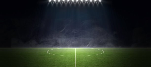 体育场馆，灯光背景，纹理足球比赛场地与聚光灯雾-中心，中场体育的概念，竞争，胜利，行动，冠军空区，夜景图片下载