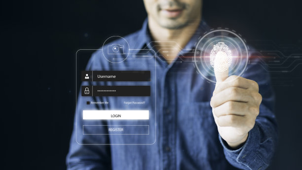 网络安全，登录，数据保护概念指纹扫描和生物特征认证，个人数据访问处理，网络监控和安全扫描图片下载