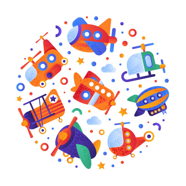 五颜六色的飞机和带翅膀的飞机图片下载