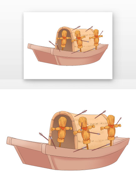 成语草船借箭稻草人木船射箭图片下载