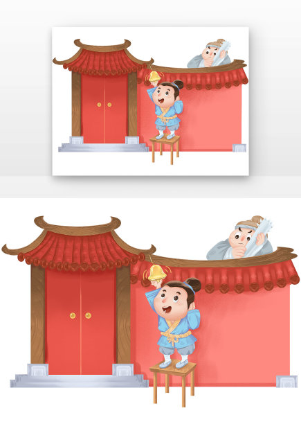 成语俺耳盗铃古装人物捂住耳朵手拿铃铛图片下载