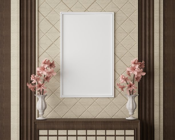 3D模型海报在现代室内设计的最小风格图片下载