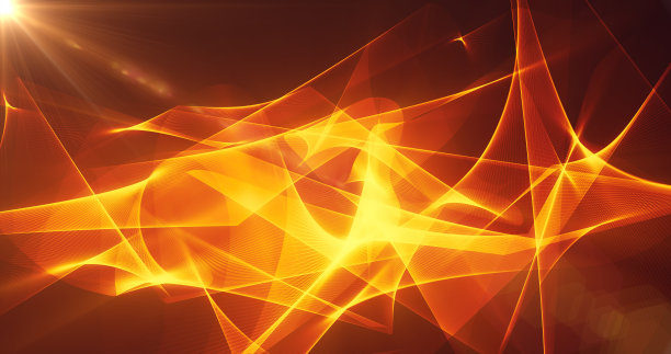 未来抽象的黄色橙色火热发光的波浪在黑色背景上闪烁着神奇的能量。抽象的背景图片下载