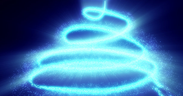 圣诞喜庆的蓝色新年树由发光的能量神奇的线致敬从许多彗星粒子霓虹。抽象的背景，屏保漂亮图片下载