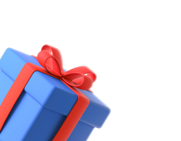 蓝盒子配红丝带，礼品盒白底图片下载