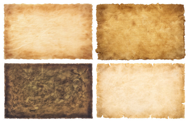 集合集旧羊皮纸表复古陈年或纹理孤立在白色背景图片下载