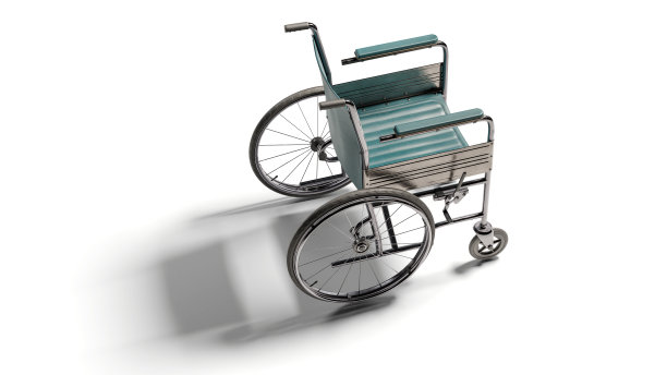 俯视图轮椅隔离。在生病、受伤或残疾时运送轮椅、医疗辅助设备。白色背景。包括剪切路径。图片下载