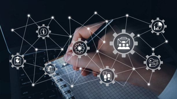 建立营销策略特写概念形象与白色雕文图标图片下载