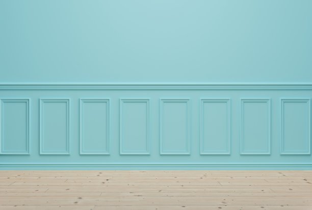 蓝色装饰墙面，房间内饰。图片下载