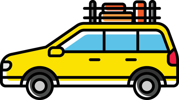 车辆货物与机架和行李矢量颜色省略图标设计，冬季季节元素符号，单板滑雪设备标志，极限运动股票插图，越野车远征概念图片下载