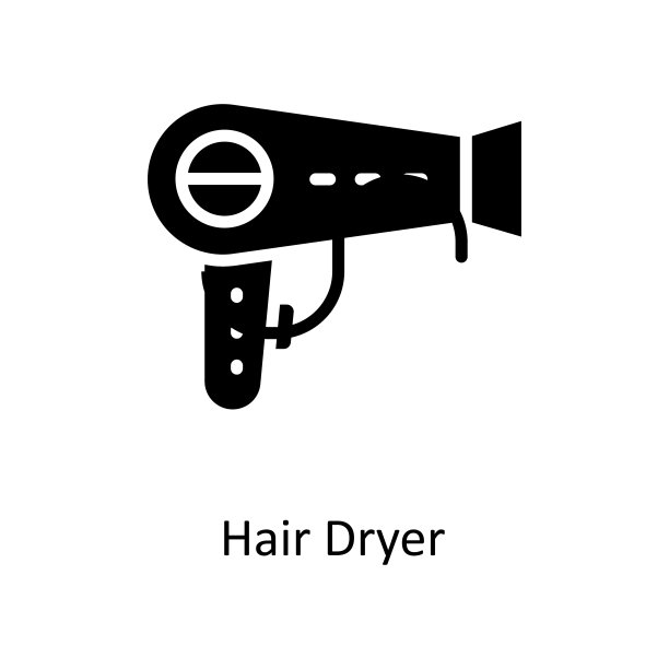 吹风机矢量实心线图标设计插图。清洁标志在白色背景EPS 10文件图片下载