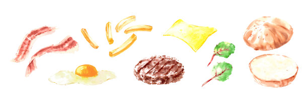 汉堡水彩插图与蔬菜片图片下载