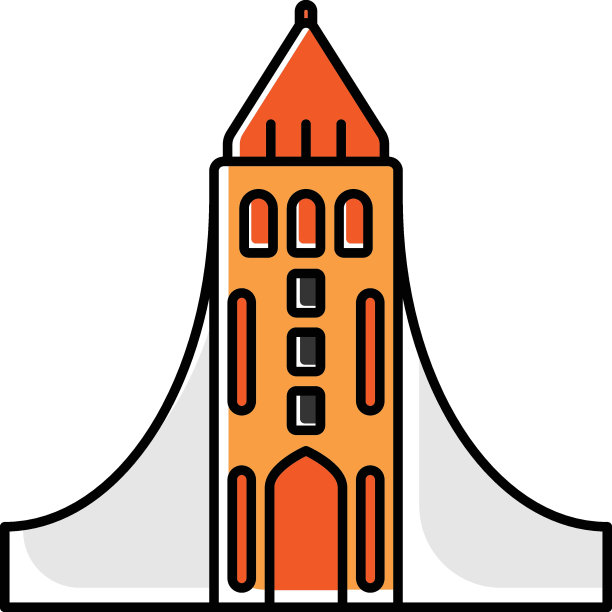 当地历史建筑矢量色省略图标设计，冬季元素符号，单板滑雪设备标志，极限运动股票插图，丘陵地区城堡概念图片下载