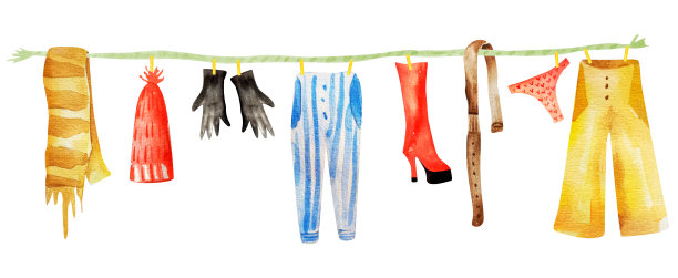 晾晒衣服外面的水彩插图图片下载