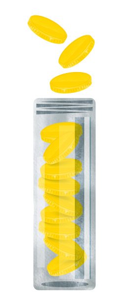 金币在蓝色玻璃瓶烧瓶水彩插图图片下载