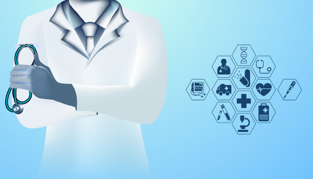 摘要医生手持听诊器医疗线医疗网工具插画概念和图标现代健康背景健康保险图片下载