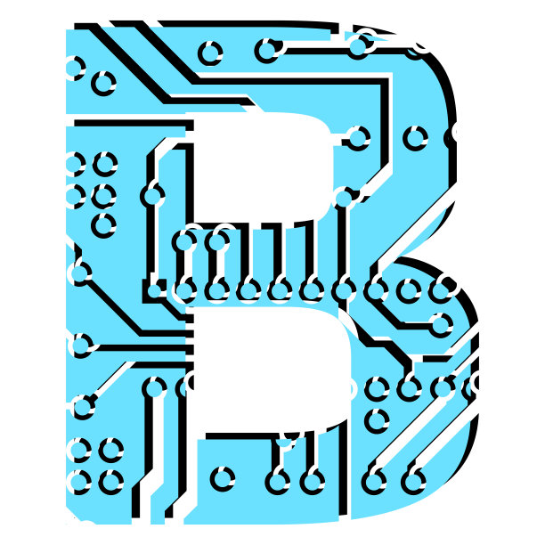 拉丁数字字母B穿孔PCB电路板轨道隔离在白色。现代数字世界标题的彩色大写首字母。设计元素。图片下载