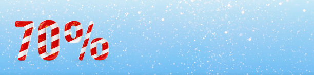 以拐杖糖的形式打七折。现实光泽数字70。浅蓝色背景与雪横幅图片下载