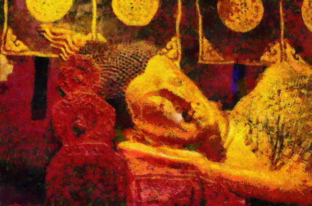 这是一个古老的佛像插画创造了印象派的绘画风格。图片下载