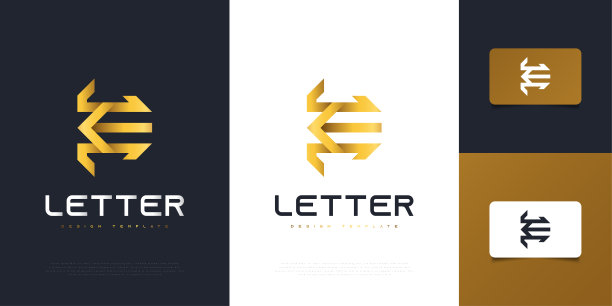 豪华黄金首字母E标志设计模板与抽象概念。公司商业标识图形字母符号图片下载