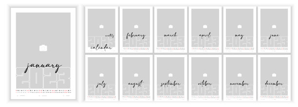 墙壁每月照片日历2023。2023年英文简体垂直月历布局。封面日历，12个月模板。一周从星期一开始。矢量图图片下载