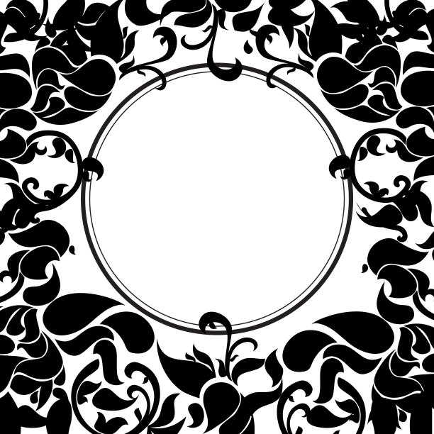 矢量豪华花黑白文字框图片下载