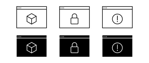 浏览器窗口矢量图标集。浏览器增强现实，锁定，警告警告符号。AR矢量插图图片下载