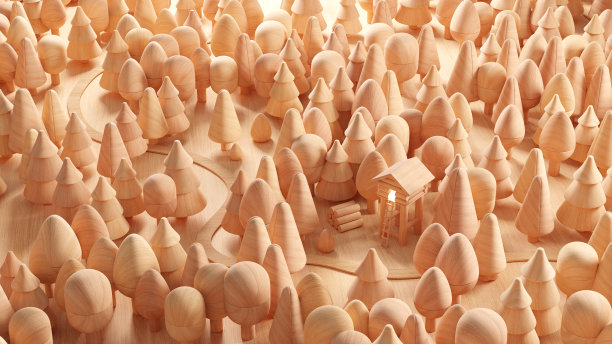 森林中瞭望塔的木制微型模型。三维渲染图片下载