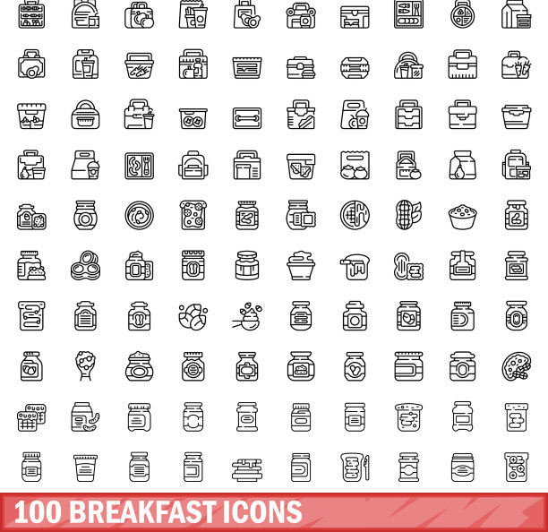 100个早餐图标轮廓风格合集图片下载