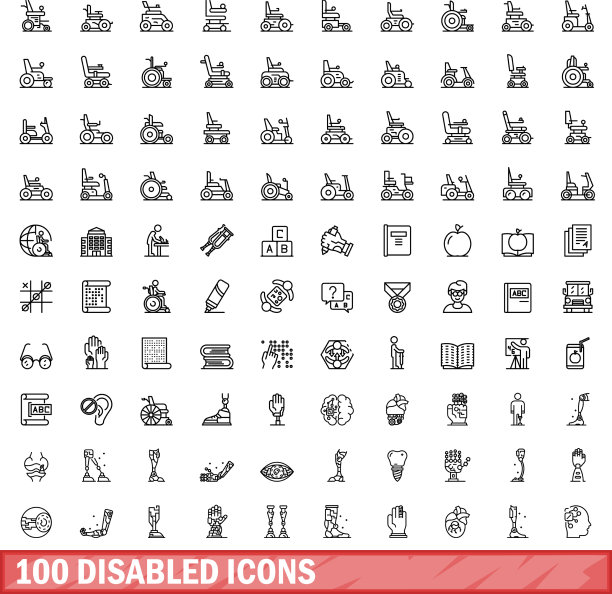 100个残疾人图标轮廓合集图片下载