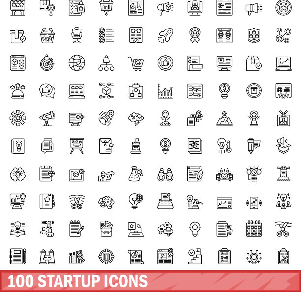 100个启动图标设置大纲样式图片下载