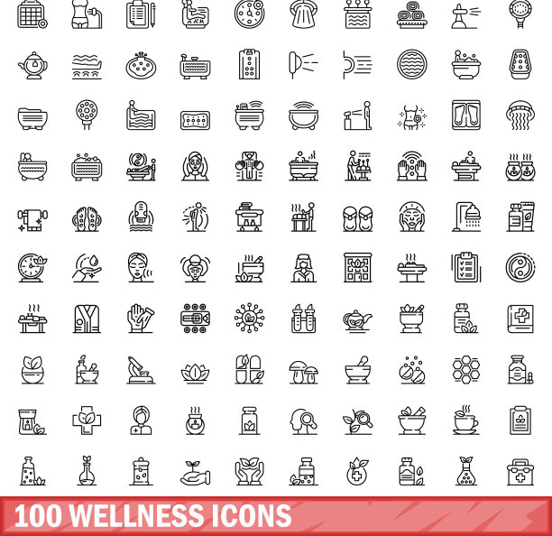 100个健康图标设定轮廓风格图片下载