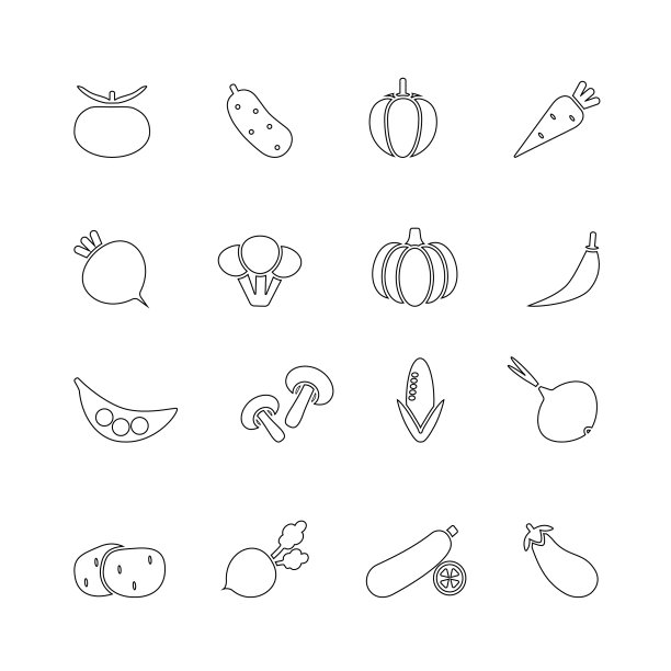 蔬菜图标集。线性风格的矢量插图。可编辑的中风。图片下载