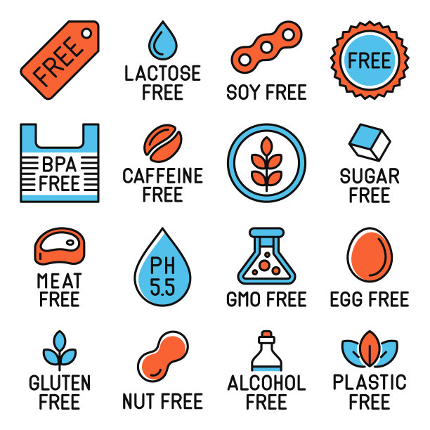 免费标签和图标设置在白色背景。线条样式矢量图片下载