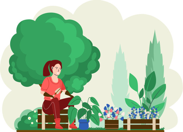 园艺女孩，照顾后院的植物，在花盆里种花。有机园艺图片下载