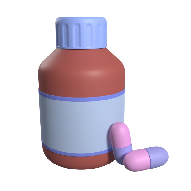 棕色玻璃小瓶，白色背景的胶囊。三维渲染图片下载