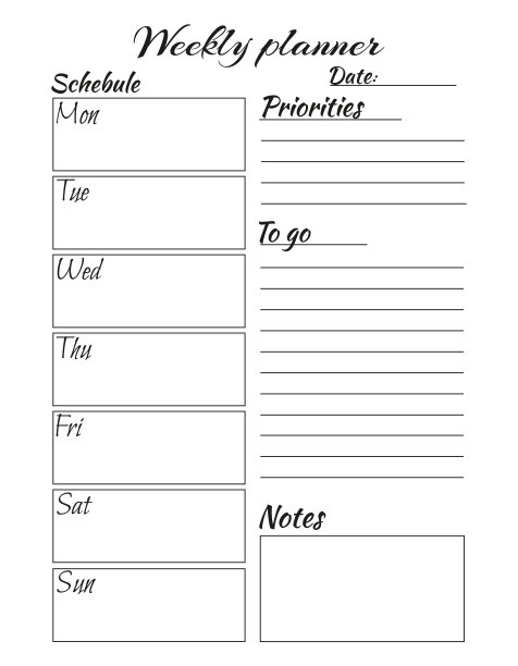 计划、目标、任务、安装、分发、时间表。个人每周计划。图片下载